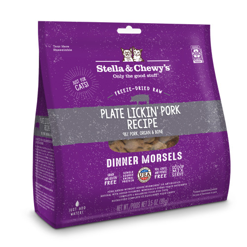 [斷貨中, 未有返貨日期, 可預訂等貨到] Stella & Chewy's CAT Freeze Dried 03.5oz Plate Lickin' Pork 凍乾生肉貓咪主糧 豬全部都係豬 豬肉配方 03.5oz(99g)細 (正價$152)